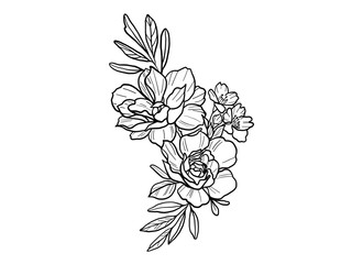線画の花束イラスト（縦） / Floral line art bouquet illustration