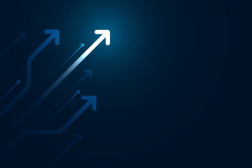 Light arrow up on dark blue background illustration, business growth concept.