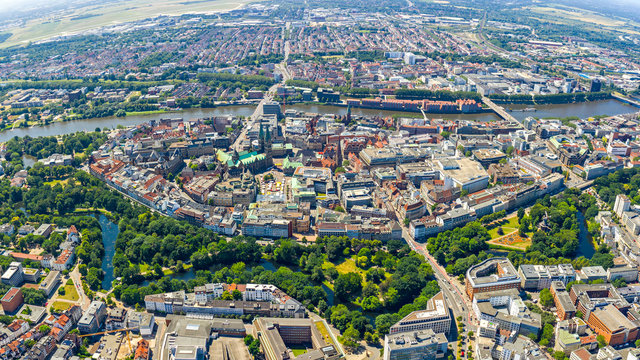 Bremen, Germany. Aerial view of the historic city