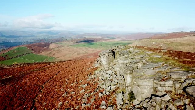 Aeriel shot over a cliff face in the Yorkshire moors.
