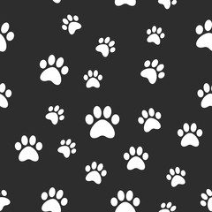 Paws seamless pattern. Dog paw texture. Mascot love background.