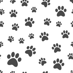 Paws seamless pattern. Dog paw texture. Mascot love background.