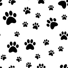 Naklejka na ściany i meble Paws seamless pattern. Dog paw texture. Mascot love background.
