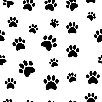 Paws seamless pattern. Dog paw texture. Mascot love background.