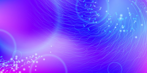 Fototapeta premium Electric Circuit Background. Virtual Reality Polygon. Abstract Blue, Pink Waves on the Light. Abstract Big Data Background.
