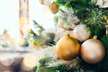 2020 Merry Christmas and New Year holidays background. Blurred bokeh background Christmas tree