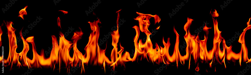 Wall mural fire flames on abstract art black background