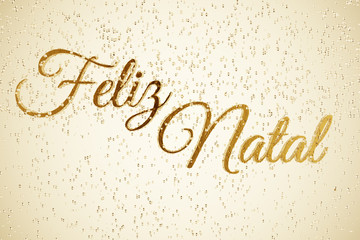 3D Rendered Golden Merry Christmas Text in Portuguese Inside a Fizzy Champagne Background