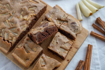 Christmas Brownies with cinnamon and pears