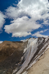 Snow covered peaks of Khadung la Pass, Ladakh, India, Asia