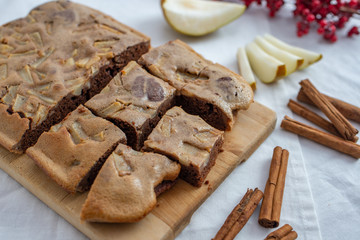 Christmas Brownies with cinnamon and pears
