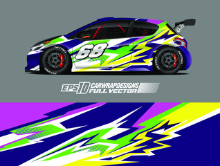 Racing car wrap design vector. Graphic abstract stripe racing background kit designs for wrap vehicle, race car, rally, adventure and livery. Full vector eps 10