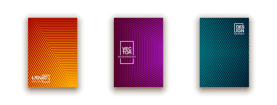 Scientific annual report geometric design collection. Halftone line texture cover page layout templates set. Report covers geometric graphic design, business brochure pages corporate template.