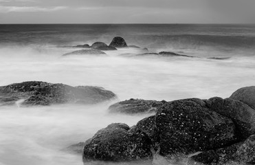 Black and white Beach waves - Sri lanka - monochrome photography - slow shutter photography - long exposure photography
