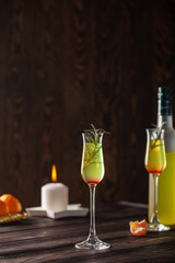 Mandarin liquor for Christmas. Festive concept.