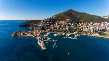 Aerial view of the picturesque coast of Budva