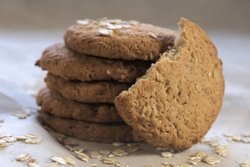 close-up of oatmeal homemade cookies on baking paper