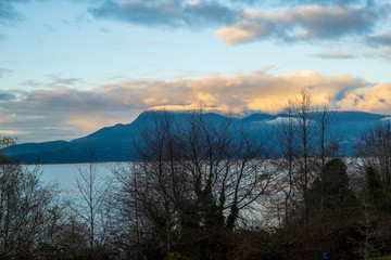 Sunlit mountain peak