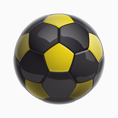 Fototapeta premium Football championship Design banner. Illustration banner with logo Realistic yellow glossy soccer ball Isolated on background. yellow classic leather football ball