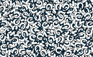 Abstract seamless background. Grunge texture of chaotic elements of blue and white. Pattern of randomly arranged objects for printing on fabric, wrapping paper