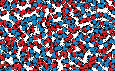 Fototapeta premium Abstract seamless background. Grunge texture of chaotic elements of red, blue and white. Pattern of randomly arranged objects for printing on fabric, wrapping paper