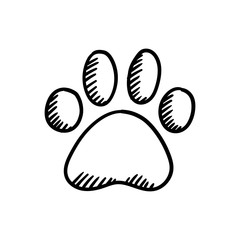 Dog paw doodle, hand drawn sketch. Pet footprint cute illustration.