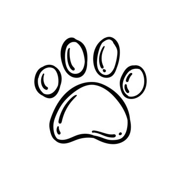 Dog paw doodle, hand drawn sketch. Pet footprint cute illustration.