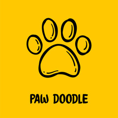 Dog paw doodle, hand drawn sketch. Pet footprint cute illustration.