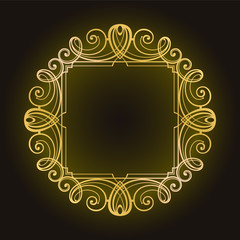 Golden vintage frame. Luxury ornament border on black background. 