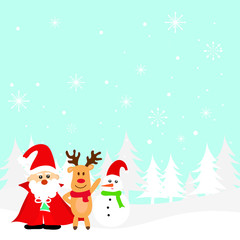 Vector Cute Christmas characters of  santa ,reindeer and snowman winter snowy.