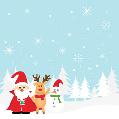 Vector Cute Christmas characters of  santa ,reindeer and snowman winter snowy.