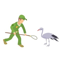 Catching stork icon. Isometric illustration of catching stork vector icon for web