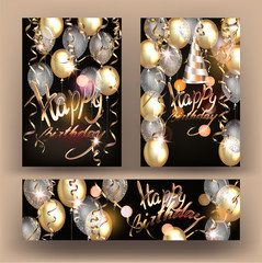 Birthday banners with airballoons and serpentine. Vectpr illustration