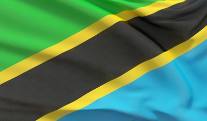 Waving national flag of Tanzania. Waved highly detailed close-up 3D render.