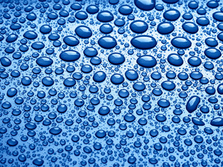 Water drops on blue background.