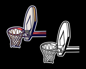Vintage retro illustration of basketball hoop colored and black white © Galih