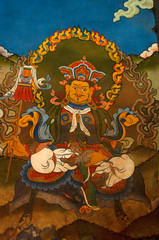 Fototapeta na wymiar Wall paintings in Tango monastery, Thimpu Valley, Thimpu, Bhutan