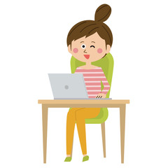 ポップな女性　自宅でお仕事　快適