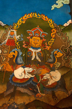 Wall paintings in Tango monastery, Thimpu Valley, Thimpu, Bhutan