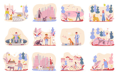 People walking with dogs