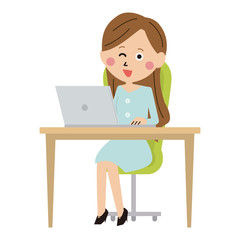 ポップな若い女性　PC操作　笑顔　全身