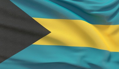 Waving national flag of Bahamas. Waved highly detailed close-up 3D render.