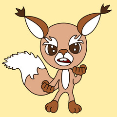 emoticon with a cool angry squirrel, which stands with a warped mouth and threatens with two fists, color vector clip art on isolated background
