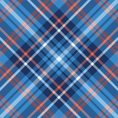 Scottish plaid blue and red seamless checkered vector pattern.