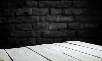 Old wood plank with abstract old brick wall background for product display
