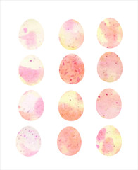 Easter egg in watercolor texture in pink and orange colors. Easter design element.
