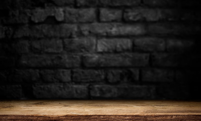 Old wood plank with abstract old brick wall background for product display
