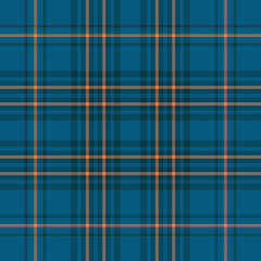 Scottish plaid blue and orange seamless checkered vector pattern.