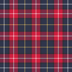 Scottish plaid red and blue seamless checkered vector pattern.