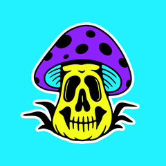 TRIPPY MUSHROOM SKULL ISOLATED COLOR BLUE BACKGROUND